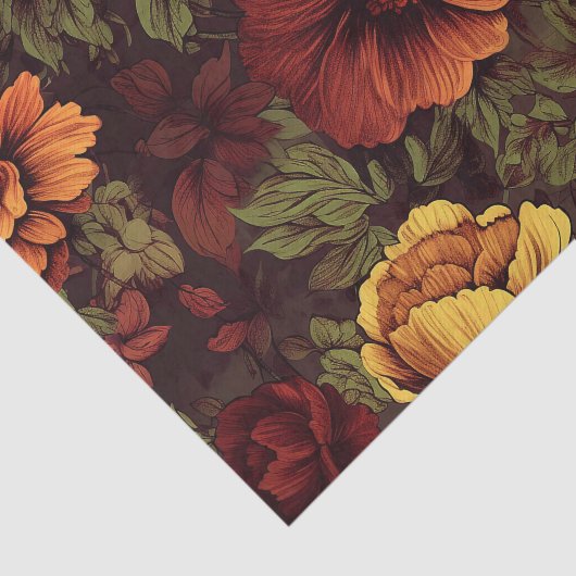 Roest kleur  bloemenprint tissuepapier (Detail)