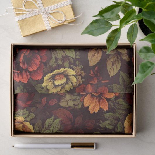 Roest kleur  bloemenprint tissuepapier (Geschenk)