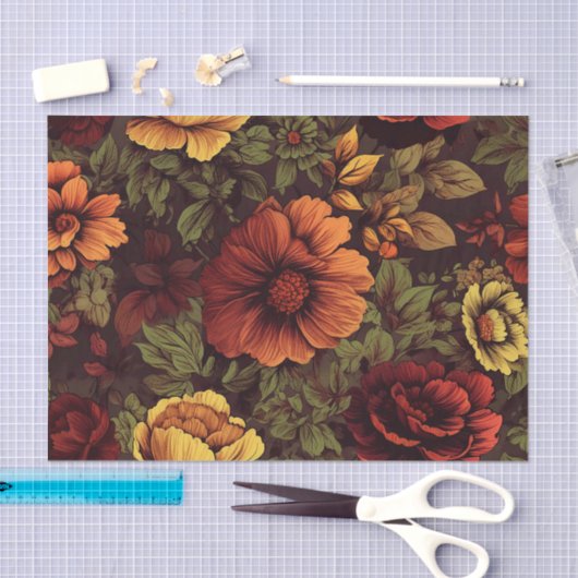 Roest kleur  bloemenprint tissuepapier (Craft)