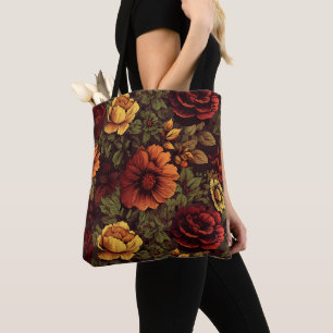 Roest kleur bloemenprint tote bag