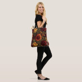 Roest kleur bloemenprint tote bag (Op model)