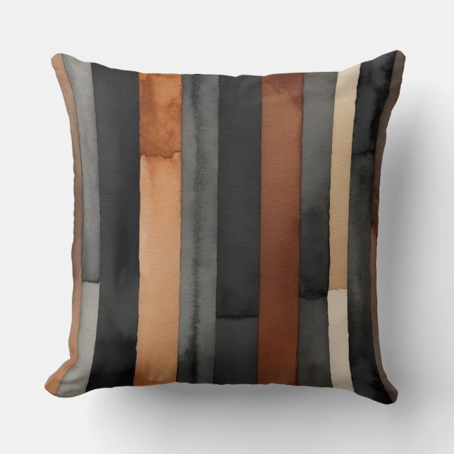 Roest Koffie grijze en zwarte strepen Kussen (Voorkant)