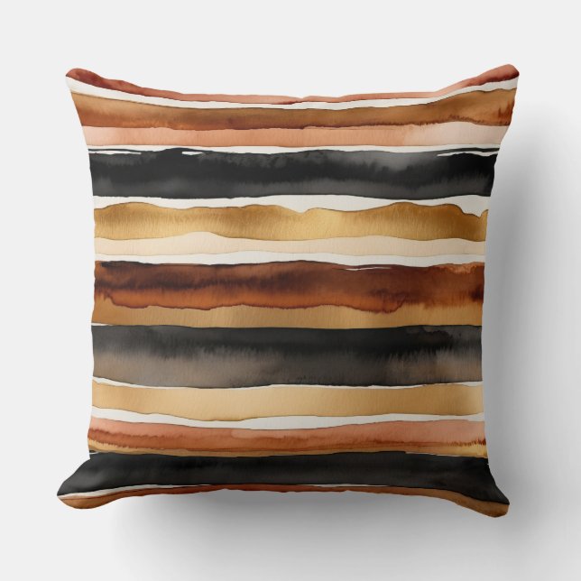 Roest Koffie ivoor en zwarte strepen Kussen (Voorkant)