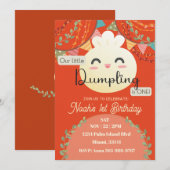 Roest Little Dumpling Eerste Verjaardag uitnodigin Kaart (Voorkant / Achterkant)