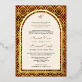 Roest Marokkaans Patroon Sikh Boog Trouwgoud Folie Uitnodiging (Voorkant)