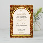 Roest Marokkaans Patroon Sikh Boog Trouwgoud Folie Uitnodiging (Staand Voorkant)