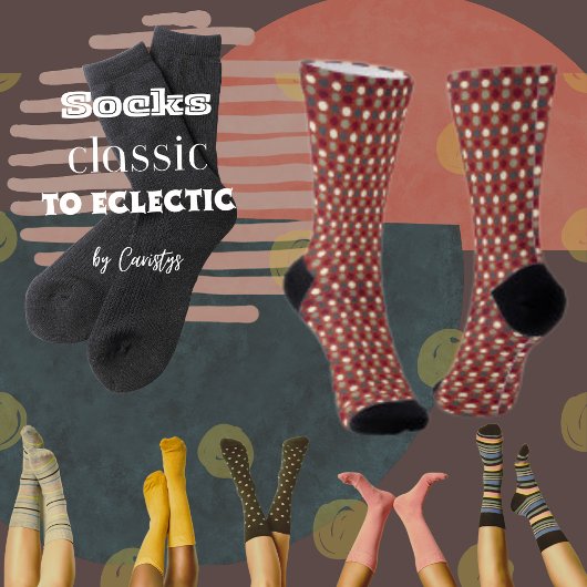 Roest met Blauwgroen, Cream, Bruine Stippen Crew S Sokken