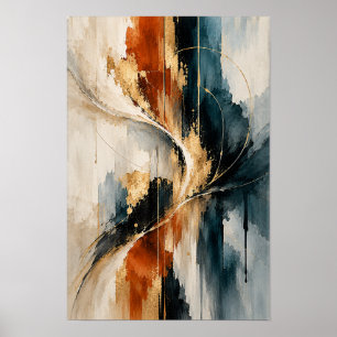 Roest Navy Goud Stromende Abstracte Wandkunst Poster