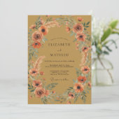 Roest Oker Wilde Bloemen Bruiloft Kaart (Staand voorkant)