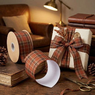 Roest Oranje & Bruin Tartan Schotlandse Ruitpatroo Satijnen Lint