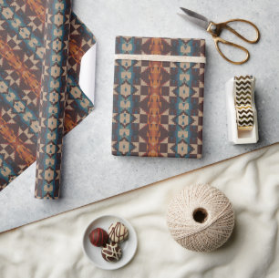 Roest Oranje Donkerbruin Rood Teal Blauw Mozaïek K Cadeaupapier