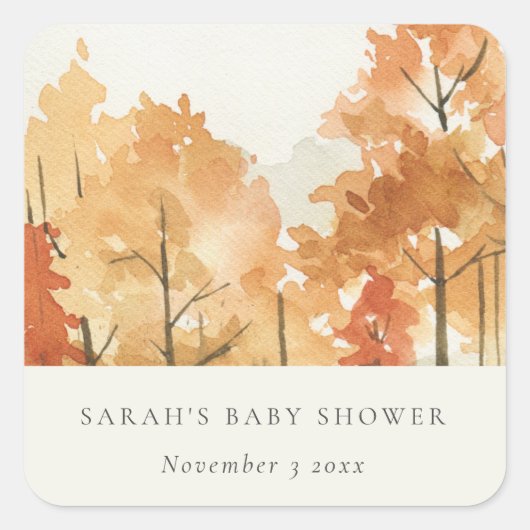 Roest Oranje Geel Herfst Boom Baby Shower Vierkante Sticker (Voorkant)