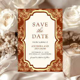 Roest Oranje Gouden Kant Indiase Trouw Save The Date