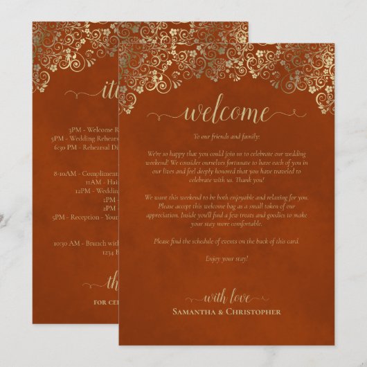 Roest Oranje & Gouden Trouw Welkom & Route Programmakaart (Voorkant / Achterkant)