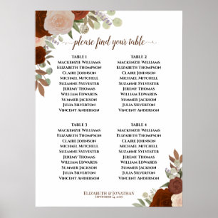 Roest Oranje Rozen 4 Tafel Trouw Stoelenkaart Poster