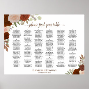 Roest Oranje Rozen Alfabetische Zitplaatskaart Poster