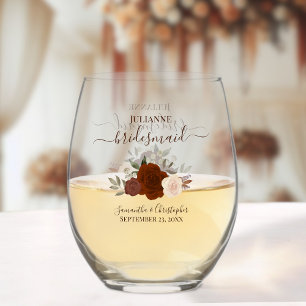 Roest Oranje Rozen bruidsmeisje Maid of Honor Gift Wijnglas Zonder Voet