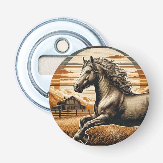 Roest/ paard/western button flesopener (Voorkant)