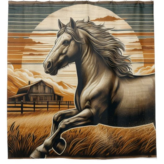 Roest/ paard/western douchegordijn (Voorkant)