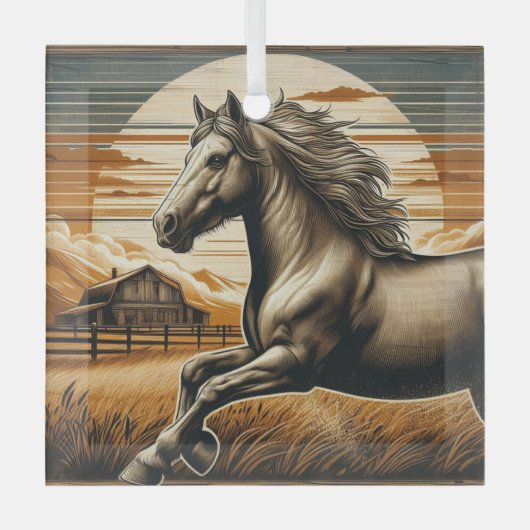 Roest/ paard/western glas ornament (Voorkant)