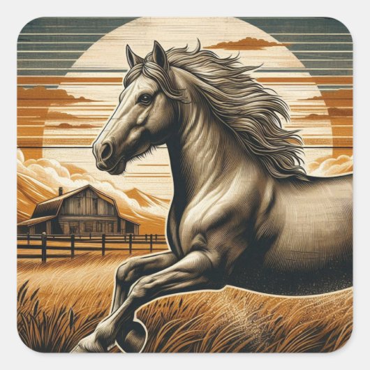Roest/ paard/western vierkante sticker (Voorkant)