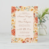 Roest Perzik Beige Romantische Bloemen Huwelijk Kaart (Staand voorkant)