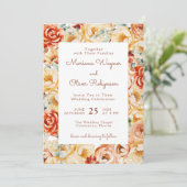 Roest Perzik Beige Wit Romantische Bloemen Huwelij Kaart (Staand voorkant)