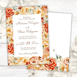 Roest Perzik Beige Wit Romantische Bloemen Huwelij Kaart