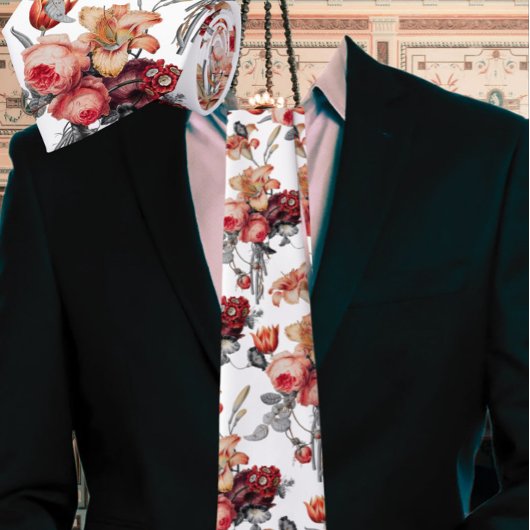 Roest Perzik  Bloemen Stropdas