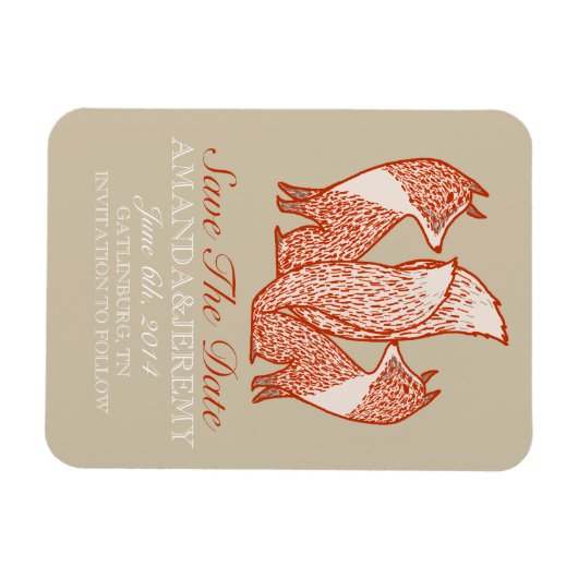 Roest Rode en Ivoor Vossen Bewaar De Datum Magneet (Horizontaal)