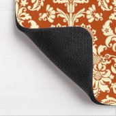 Roest-Rood & Beige Bloemen Damast Patroon Muismat (Hoek)