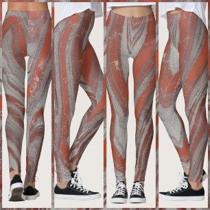 Roest Rood en Grijs Natuurlijk Golvend Abstract Leggings