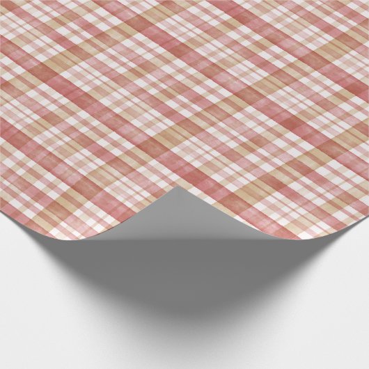 Roest Rood en Tan Waterverf Tartan Gecontroleerd P Cadeaupapier (Hoek)