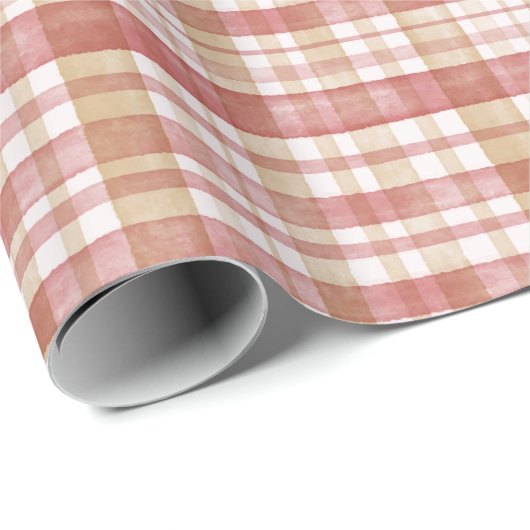 Roest Rood en Tan Waterverf Tartan Gecontroleerd P Cadeaupapier (Rol Hoek)