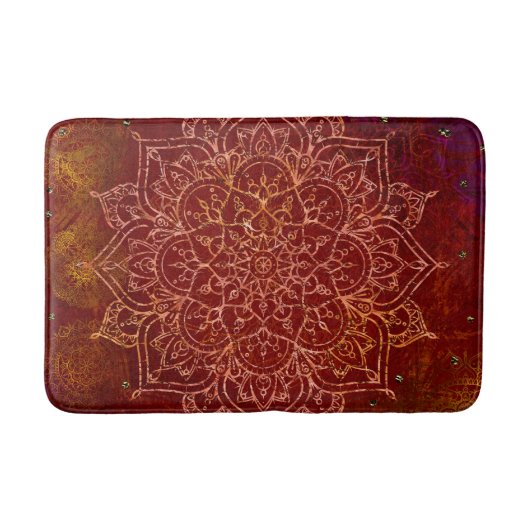 Roest Rood Mandala Goud Glam Modern Chic Badmat (Voorkant)
