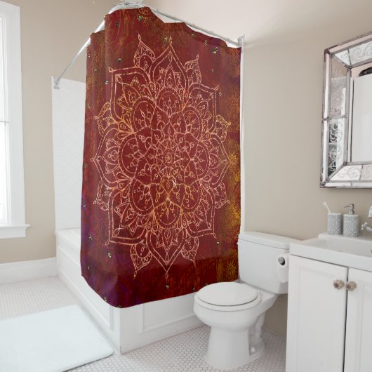 Roest Rood Mandala Goud Glam Modern Chic Douchegordijn (In situ)