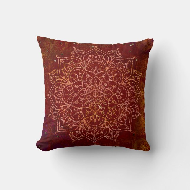 Roest Rood Mandala Goud Glam Modern Chic Kussen (Voorkant)