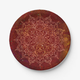 Roest Rood Mandala Goud Glam Modern Chic Papieren Bordje