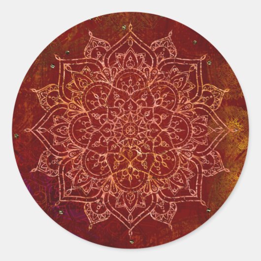Roest Rood Mandala Goud Glam Moderne Chic Ronde Sticker (Voorkant)