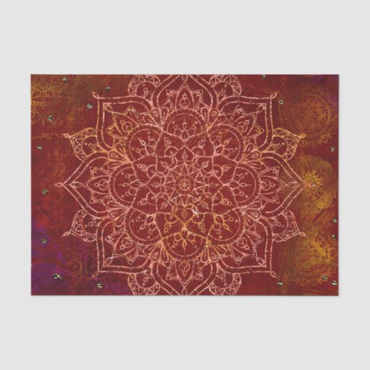 Roest Rood Mandala Goud Glam Moderne Chic Tissuepapier (Voorkant)