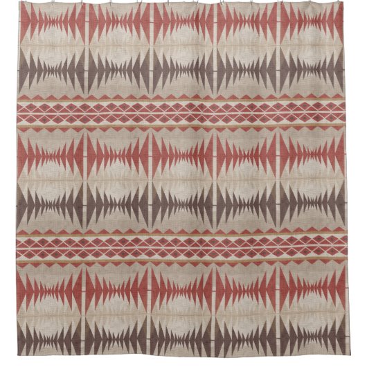 Roest Rood Taupe Beige Donkerbruin Tribal Art Douchegordijn (Voorkant)