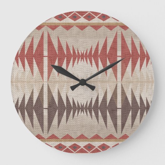 Roest Rood Taupe Beige Donkerbruin Tribal Art Grote Klok (Voorkant)