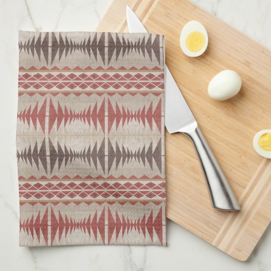 Roest Rood Taupe Beige Donkerbruin Tribal Art Theedoek (Quarter Fold)