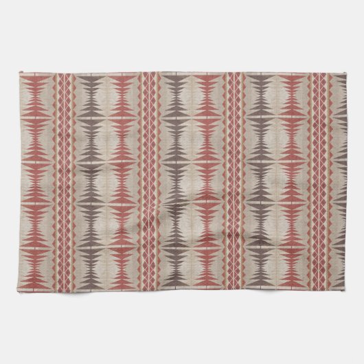 Roest Rood Taupe Beige Donkerbruin Tribal Art Theedoek (Horizontaal)