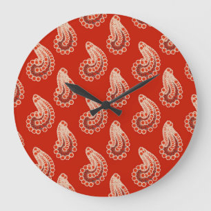 Roest rood, wit en grijs paisley grote klok
