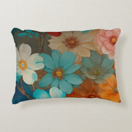 Roest, roze en turquoise bloemen accent kussen