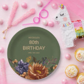 Roest Sinaasappel Blauw Bloemen Groene Verjaardag Papieren Bordje (Feest)