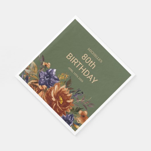 Roest Sinaasappel Blauw Bloemen Groene Verjaardag Servet (Hoek)