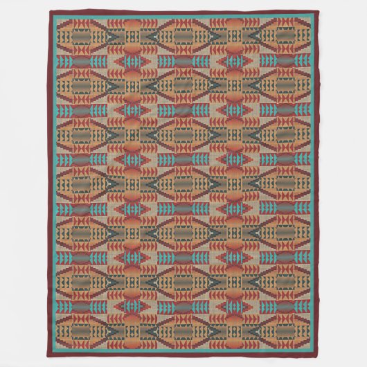 Roest Sinaasappel Bruin Turquoise Blauwgroen Blauw Fleece Deken (Voorkant)