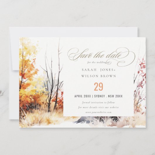 Roest Sinaasappel geel herfst Herfst Landscape Bru Save The Date (Voorkant)